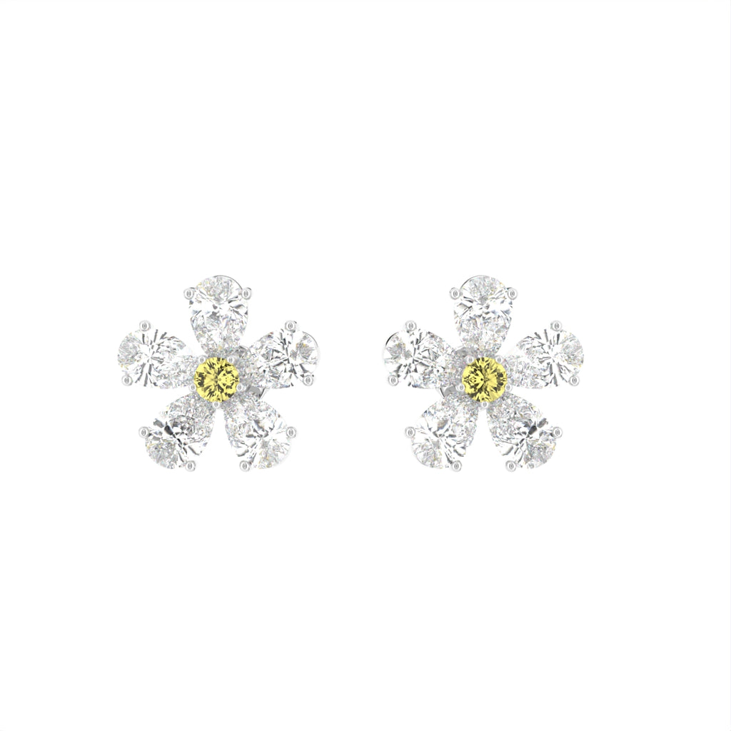 vimg:FJ4925|vimg:FJ4926|14K White Gold Pear Floral Diamond Earrings — TOP