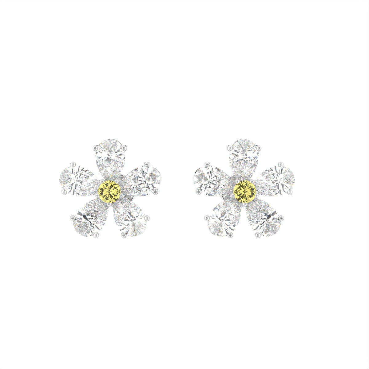 vimg:FJ4925|vimg:FJ4926|14K White Gold Pear Floral Diamond Earrings — TOP