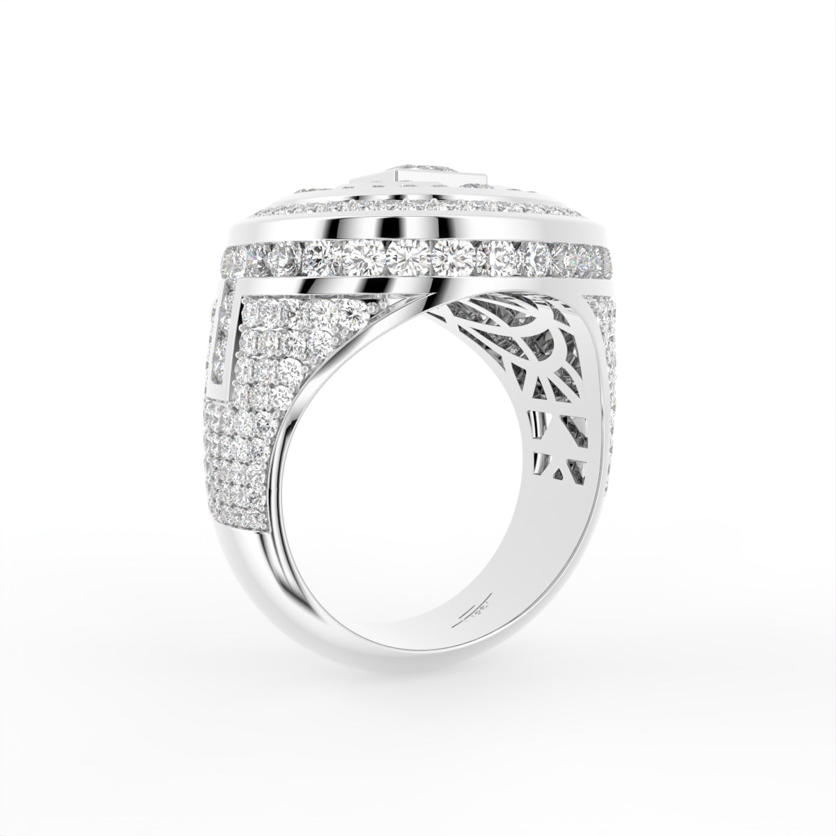 14K White Gold Bespoke Round Pave Diamond Ring — 3D VIEW