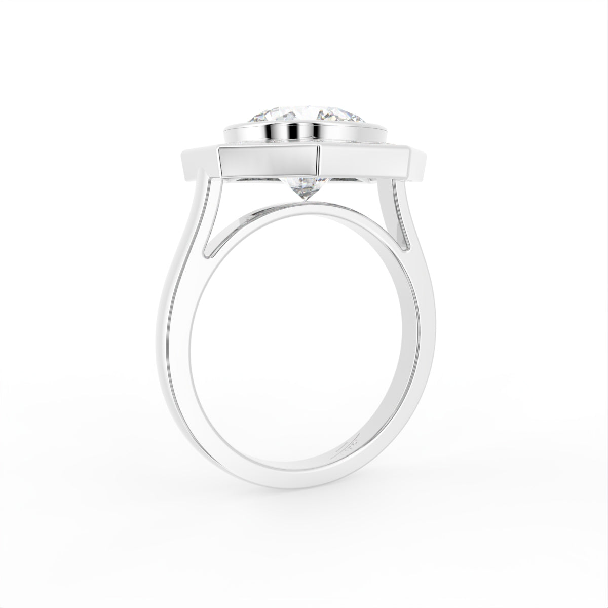 18K Bespoke Round Diamond Halo Ring — 3D VIEW