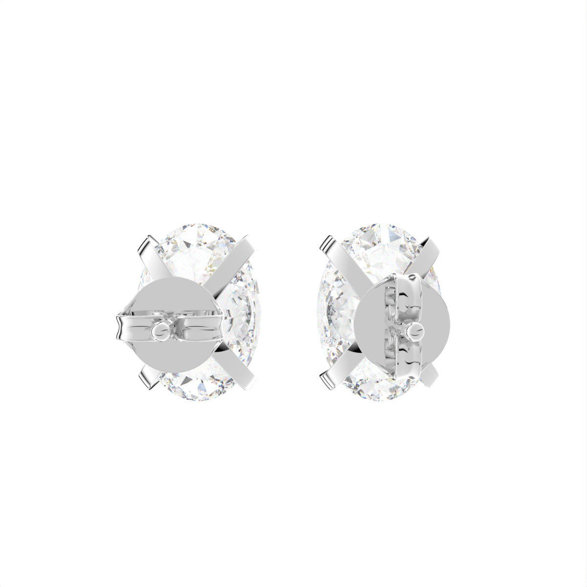 18K Solitaire Oval Diamond Earrings — BACK