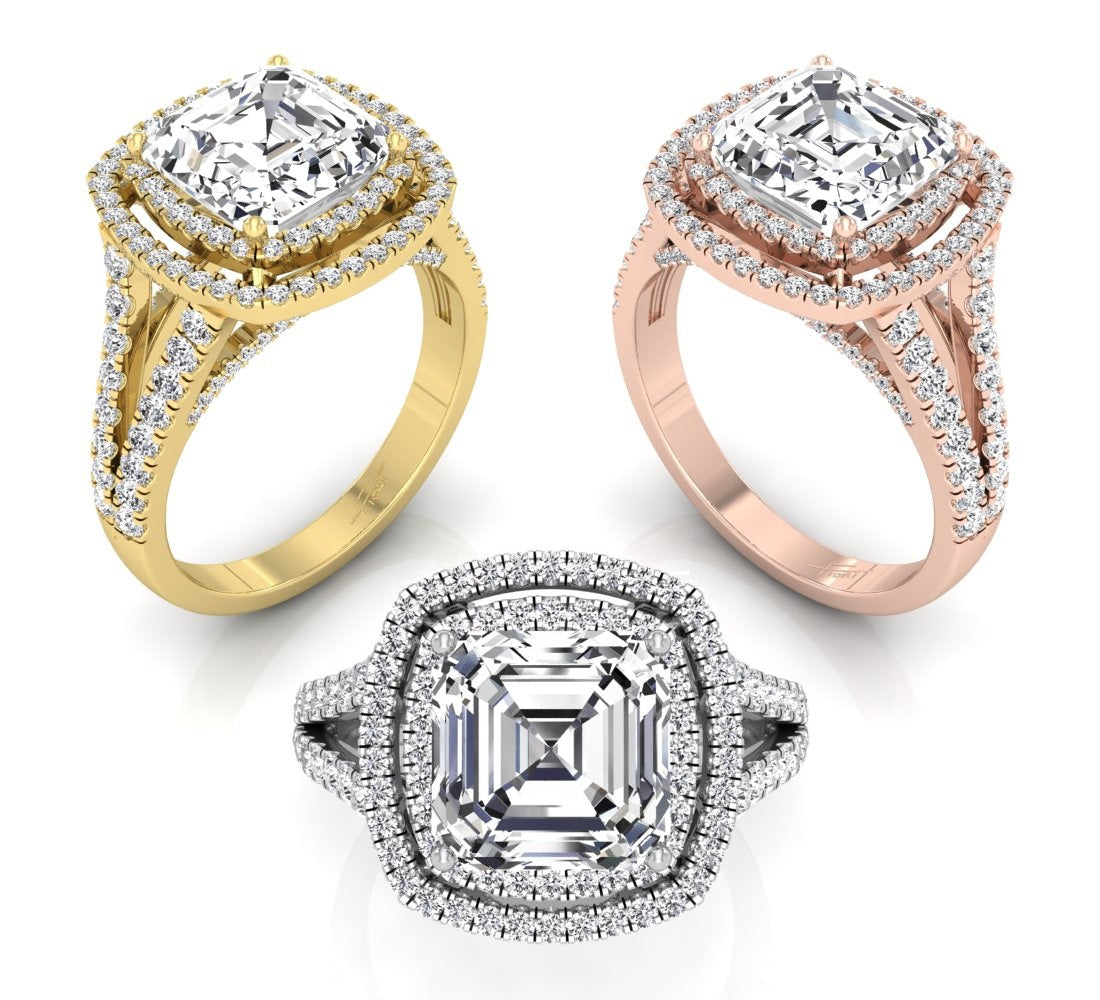 18K Halo Cushion-Cut Solitaire Diamond Ring — 3 COLOR