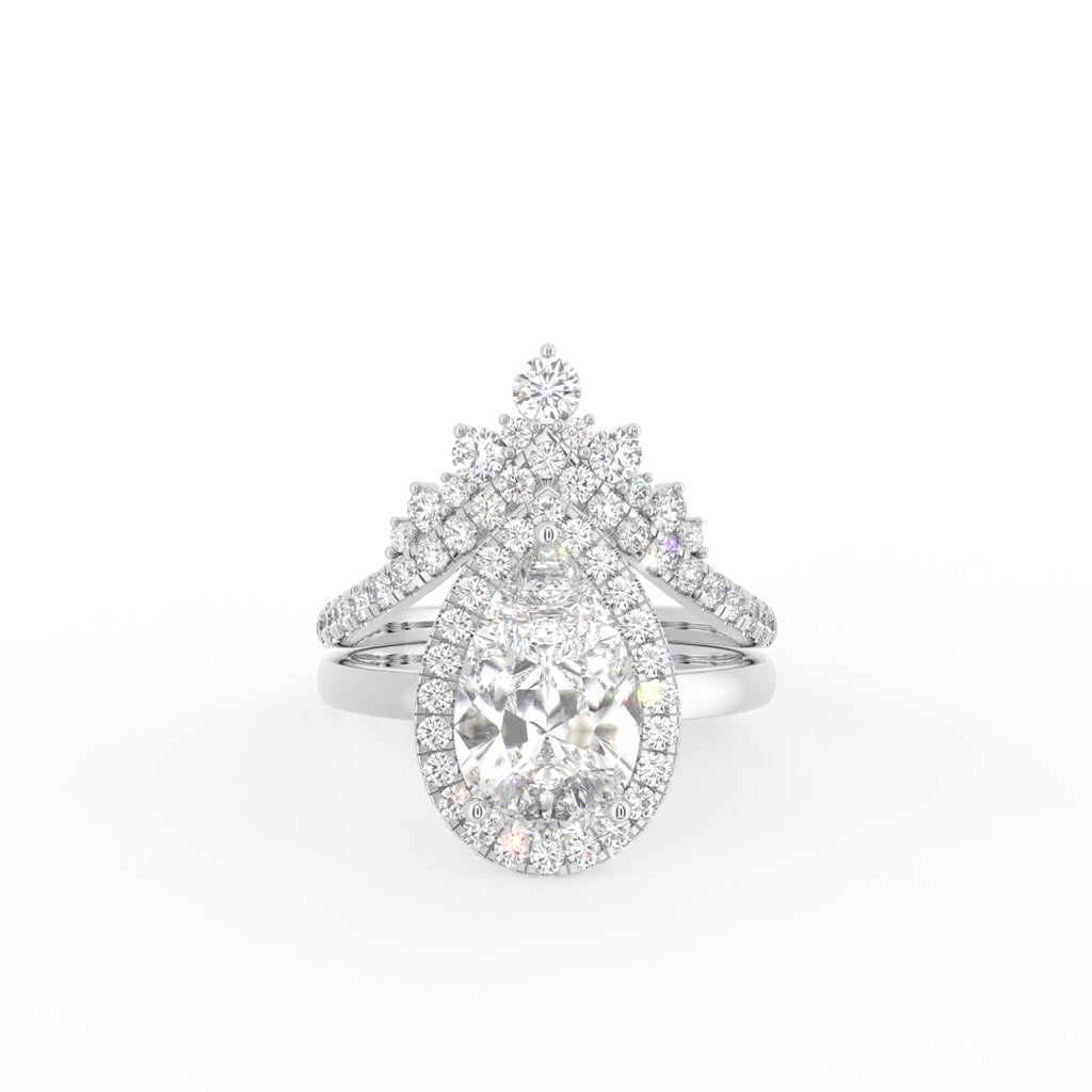 18K Halo Pear Diamond Engagement Ring — TOP