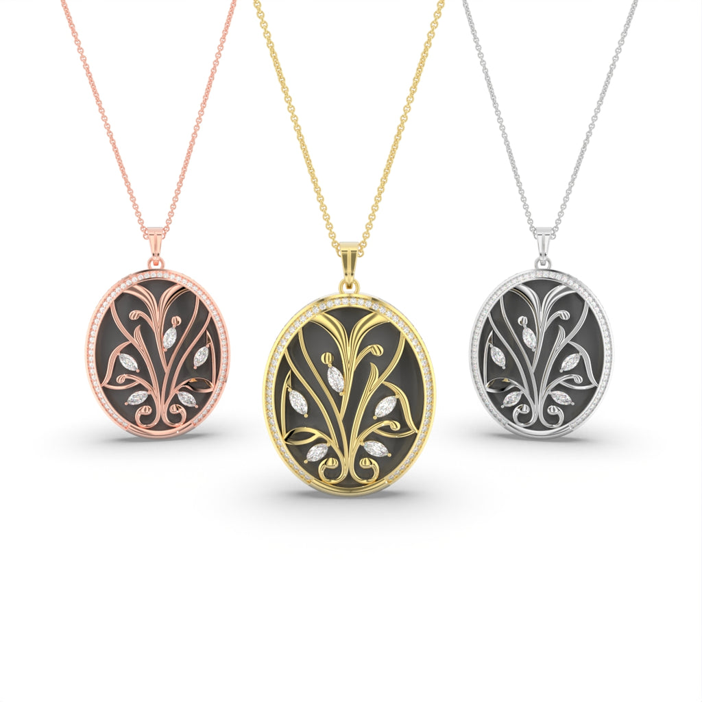 14K Rose Gold Marquise Diamond Pendant — 3 COLOR