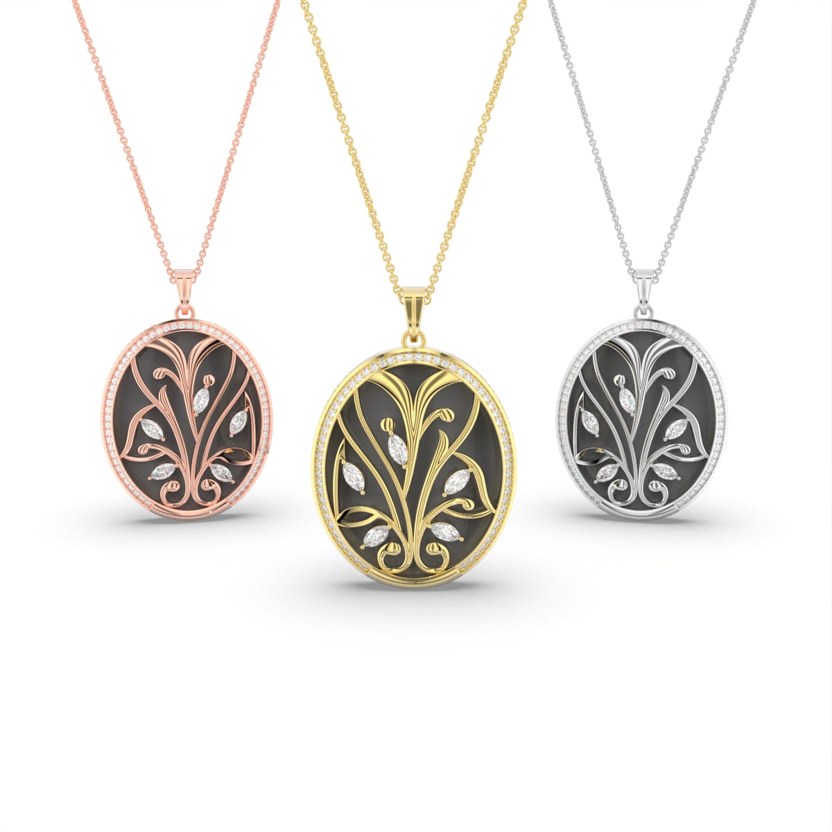 14K Rose Gold Marquise Diamond Pendant — 3 COLOR