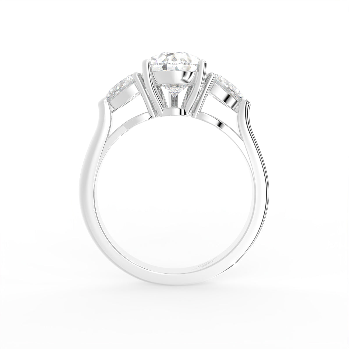 18K Trilogy Pear Diamond Engagement Ring — FRONT
