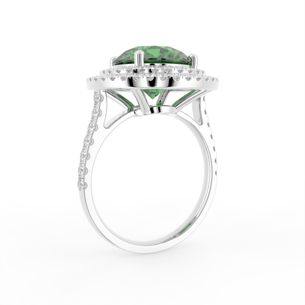 18K White Gold Halo Round Diamond Ring — 3D VIEW