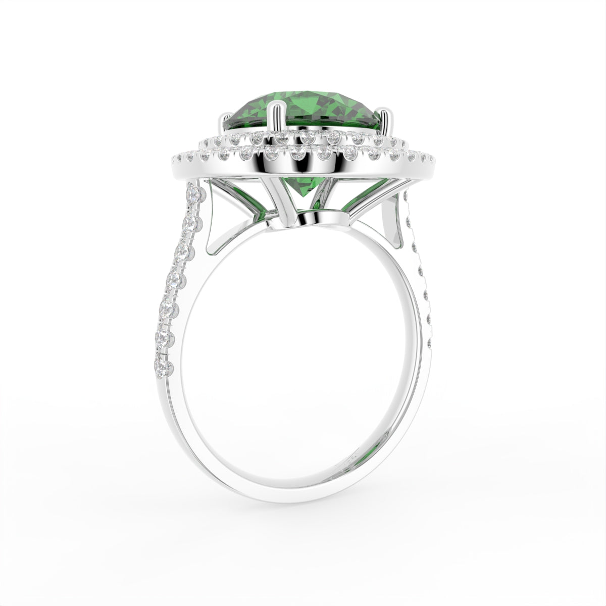 18K White Gold Halo Round Diamond Ring — 3D VIEW
