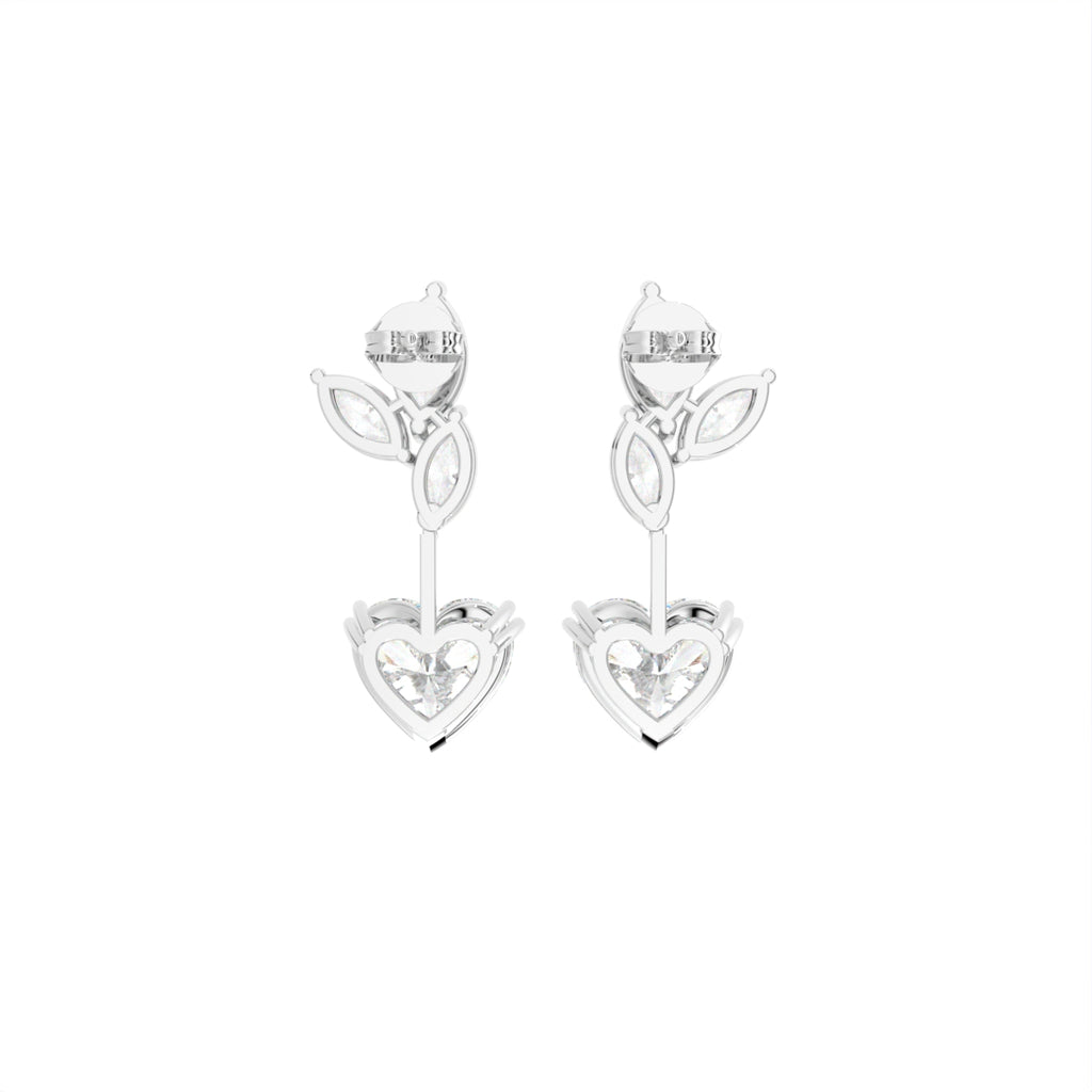 18K White Gold Heart Marquise Diamond Drop Earrings — BACK
