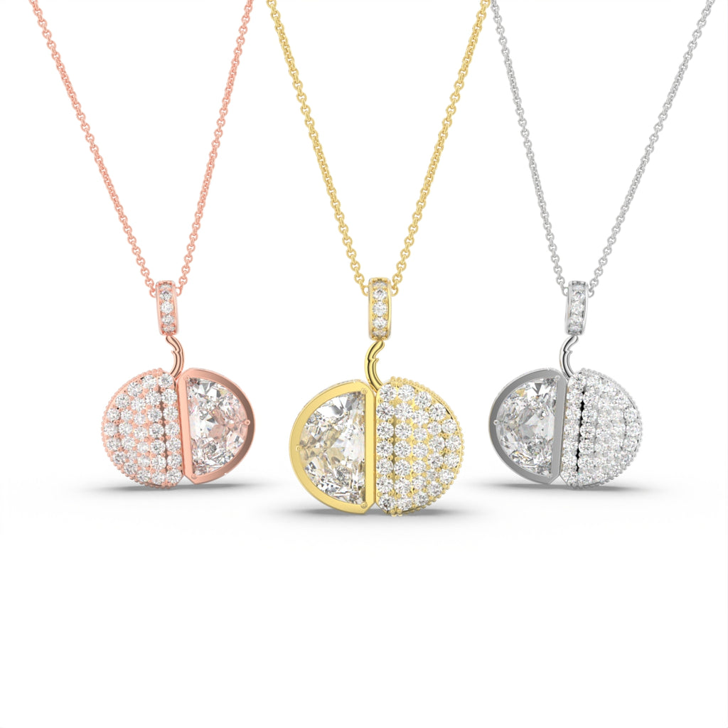 18K Solitaire Pave Diamond Pendant — 3 COLOR