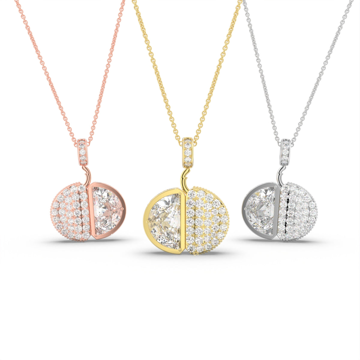 18K Solitaire Pave Diamond Pendant — 3 COLOR