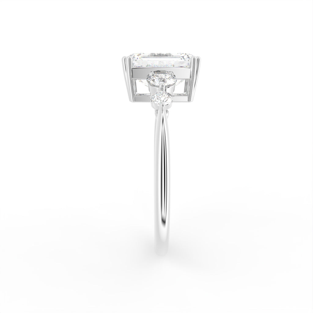 18K Bespoke Emerald Cut Diamond Engagement Ring — SIDE