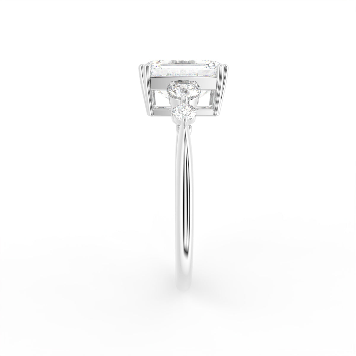 18K Bespoke Emerald Cut Diamond Engagement Ring — SIDE