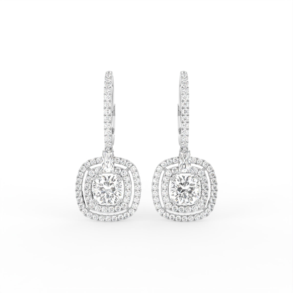 18K Drop Princess Diamond Earrings — TOP