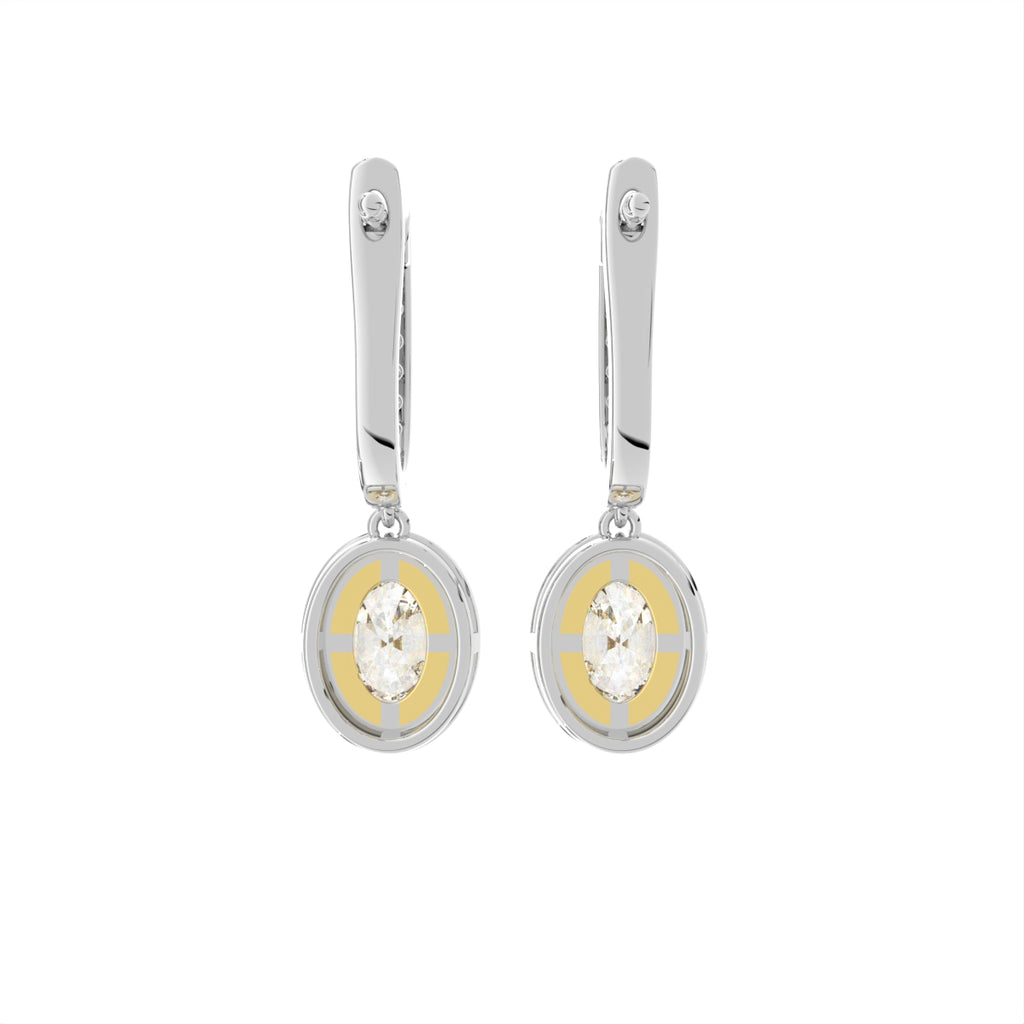 18K Halo Oval Diamond Drop Earrings — BACK
