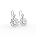 14K White Gold Floral Diamond Earrings — 3D VIEW