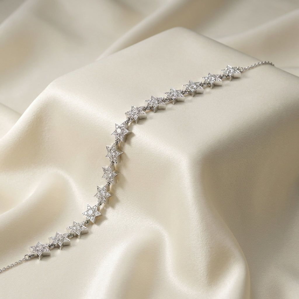 18K Yellow Gold Star Round Diamond Bracelet