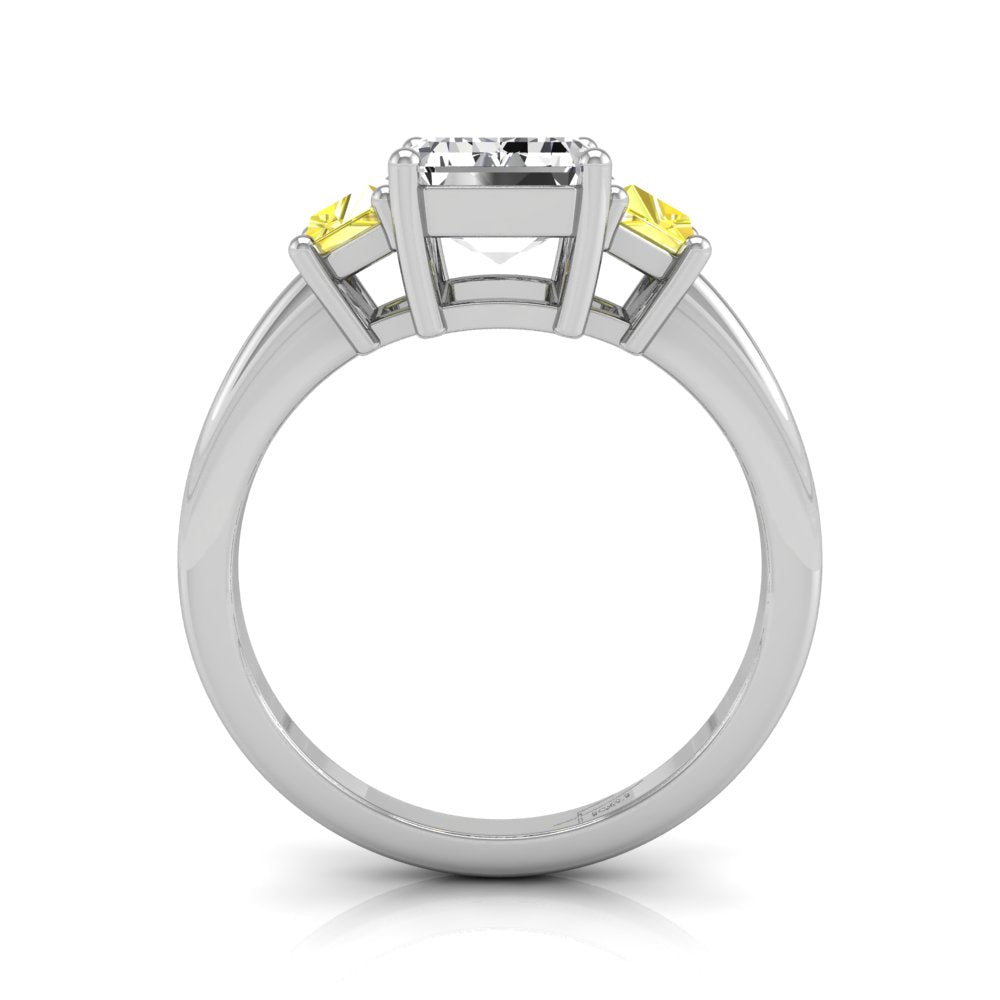 18K White Gold Trilogy Emerald Diamond Ring — FRONT