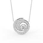 18K White Gold Spiral Round Diamond Pendant — FRONT