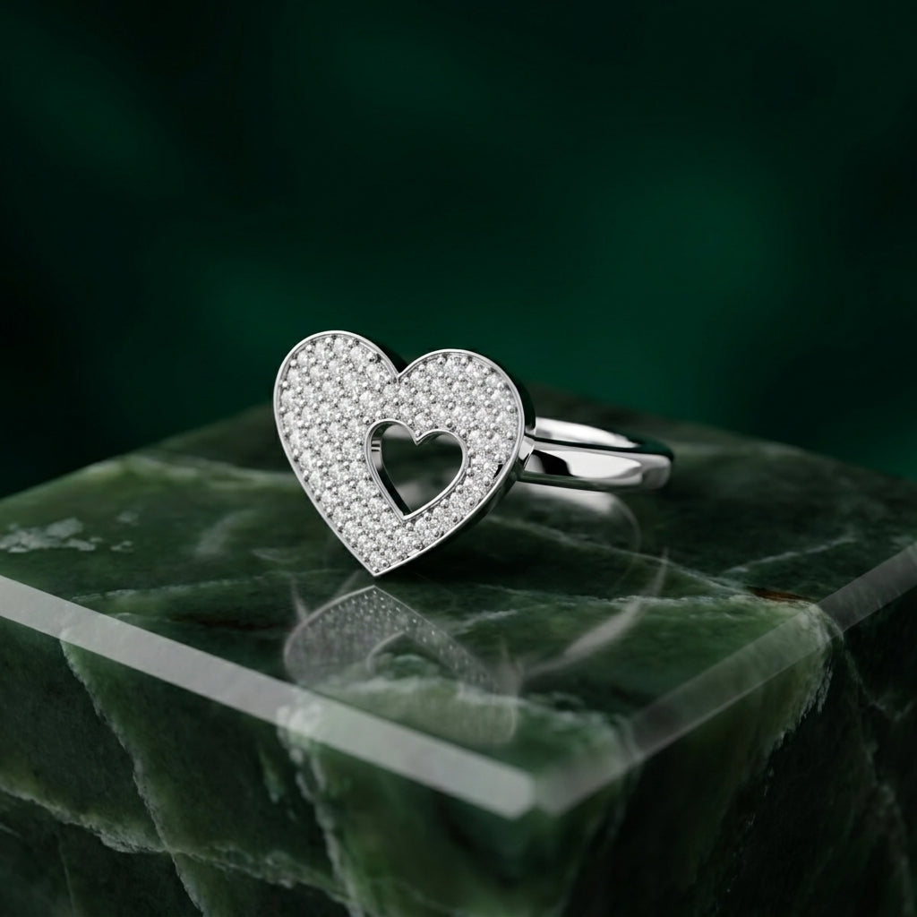 18K Yellow Gold Heart Round Diamond Ring