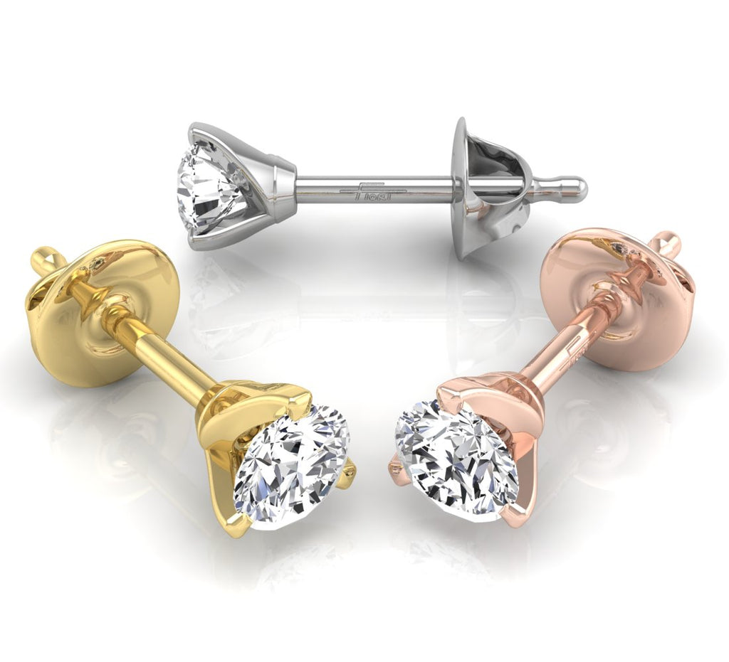 18K Round Solitaire Diamond Earrings — 3 COLOR