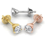 18K Round Solitaire Diamond Earrings — 3 COLOR