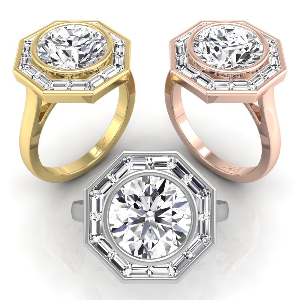 18K Bespoke Round Diamond Halo Ring — 3 COLOR
