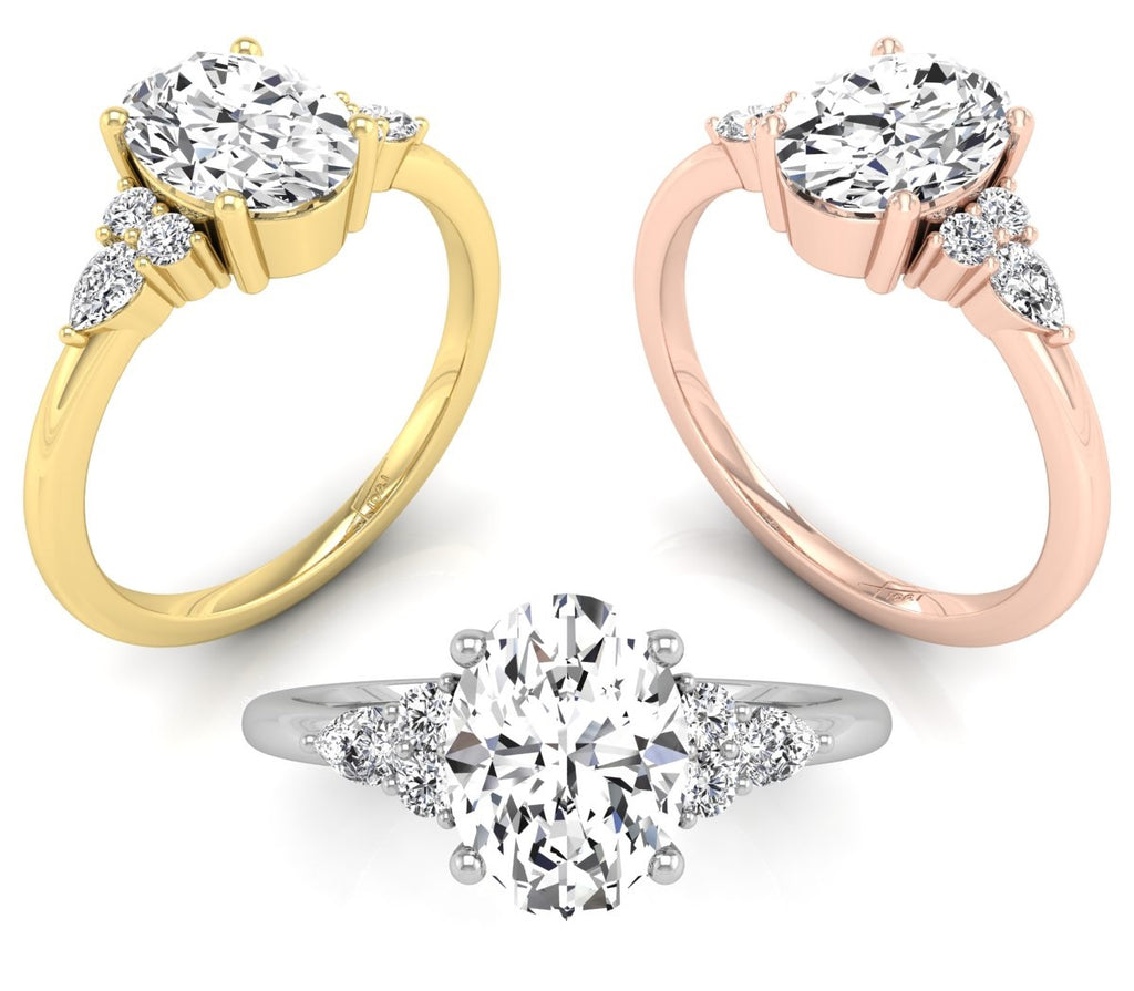 18K Solitaire Oval Diamond Engagement Ring — 3 COLOR