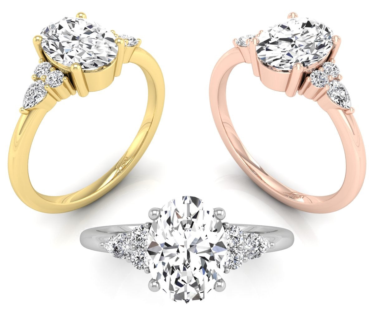 18K Solitaire Oval Diamond Engagement Ring — 3 COLOR