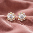 18K Floral Halo Solitaire Diamond Stud Earrings — AI cloth, in-house