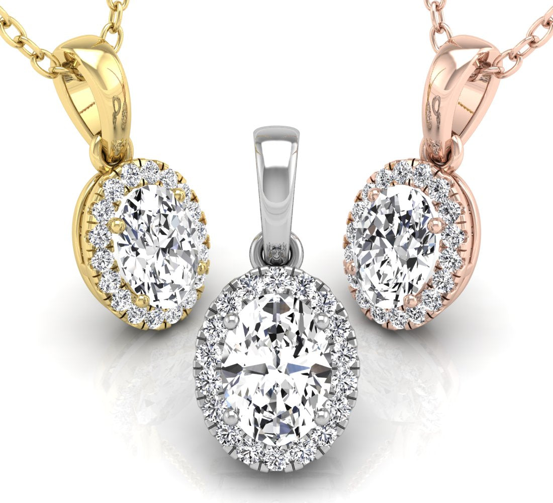 18K Halo Diamond Pendant — 3 COLOR