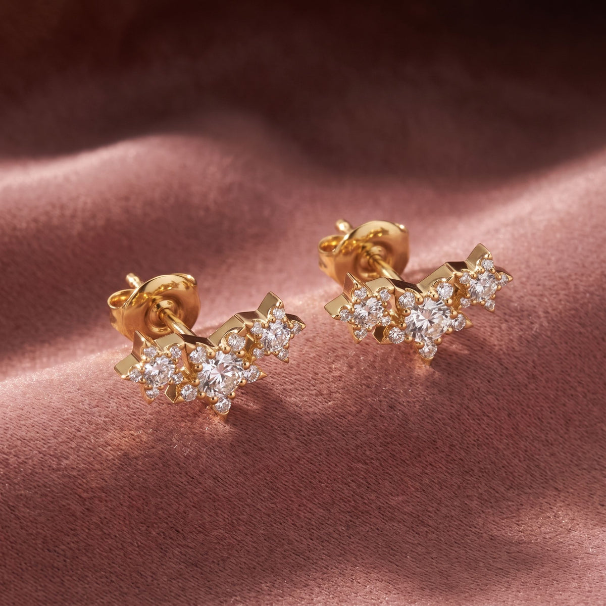 18K Star Diamond Earrings — AI cloth, in-house