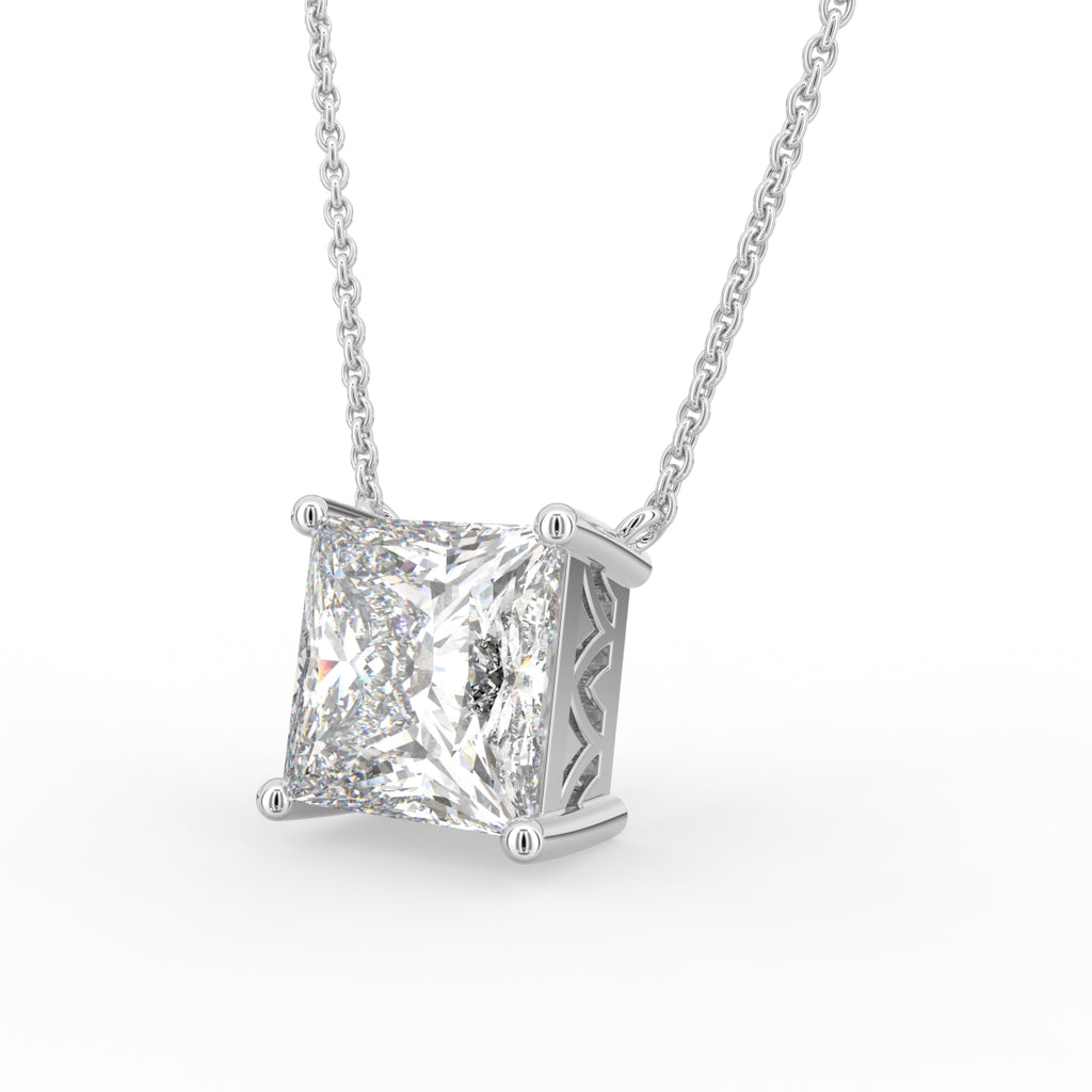 18K White Gold Princess Solitaire Diamond Pendant — 3D VIEW