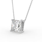 18K White Gold Princess Solitaire Diamond Pendant — 3D VIEW