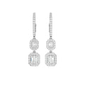 18K White Gold Emerald Cut Halo Diamond Drop Earrings — TOP