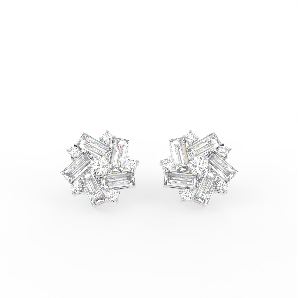 14K White Gold Floral Baguette Diamond Earrings — TOP