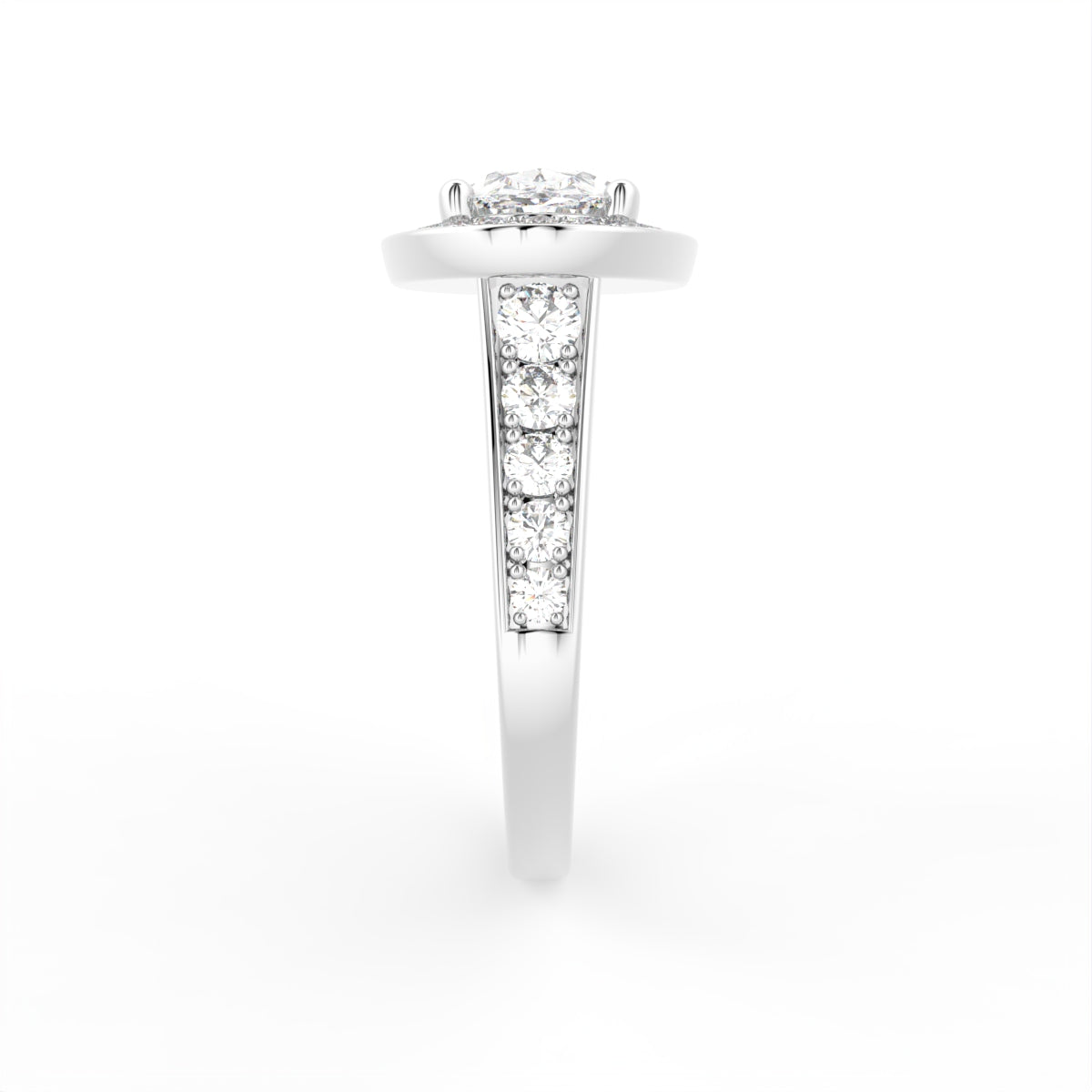 vimg:Z00226|18K Halo Oval Diamond Solitaire Ring — SIDE