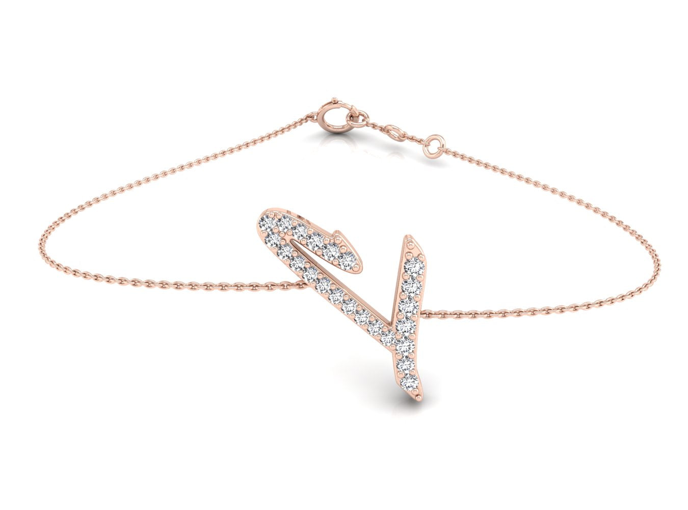 18K Rose Gold Alphabet Round Diamond Bracelet — TOP