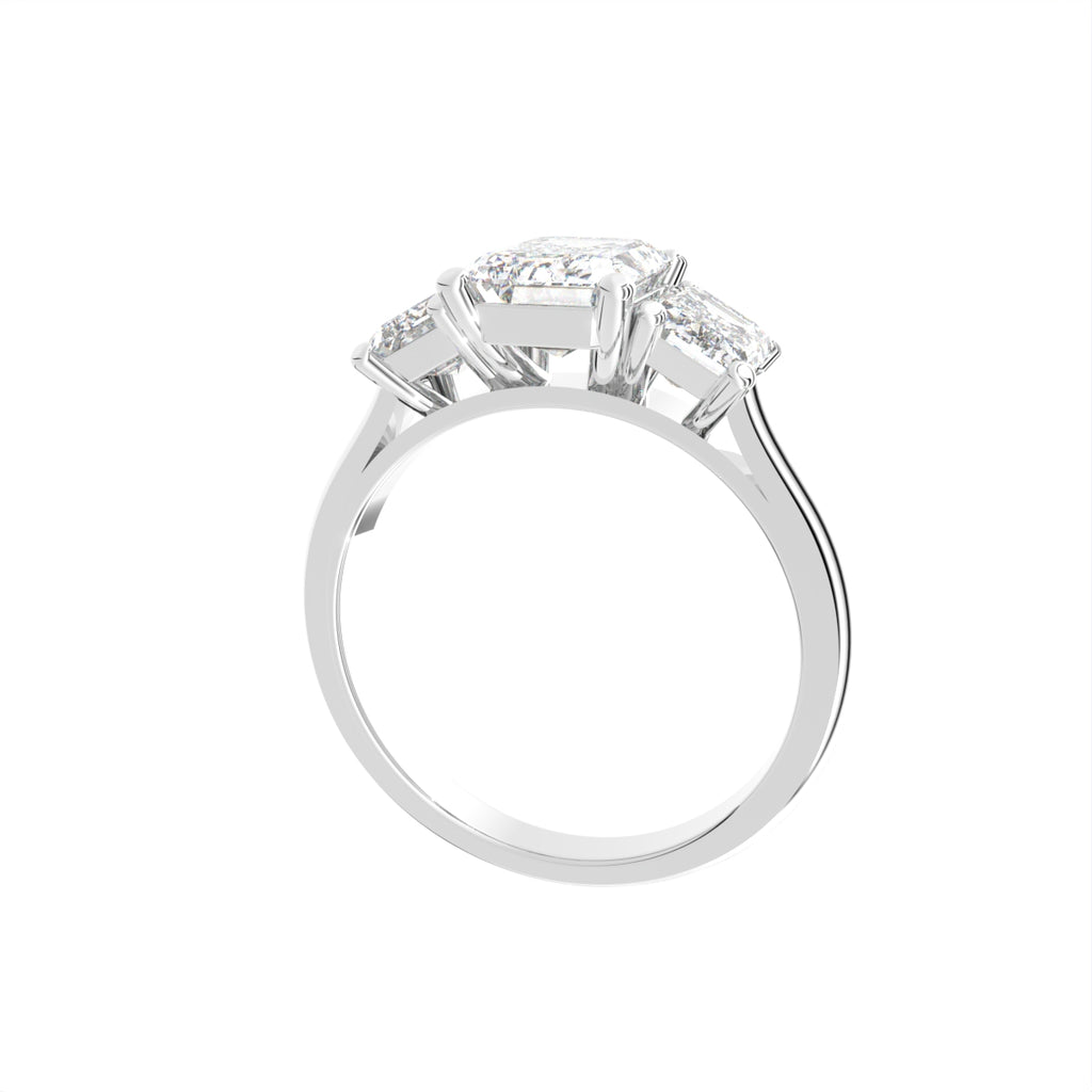 18K White Gold Trilogy Emerald Diamond Engagement Ring — 3D VIEW