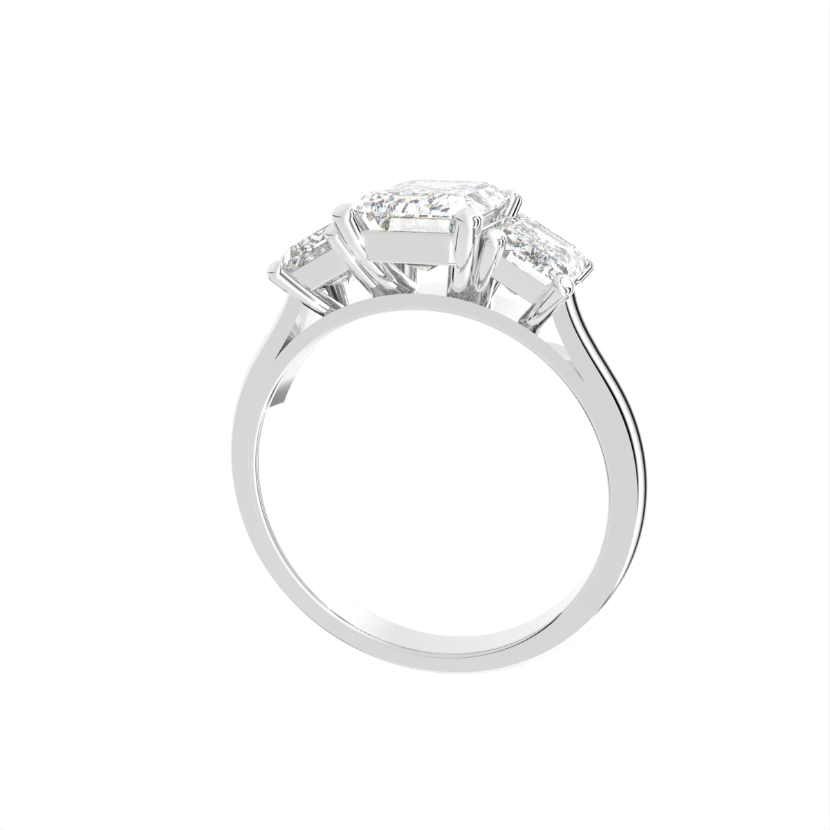 18K White Gold Trilogy Emerald Diamond Engagement Ring — 3D VIEW