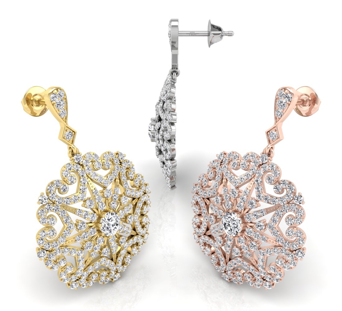 18K Floral Lab Grown Diamond Drop Earrings — 3 COLOR