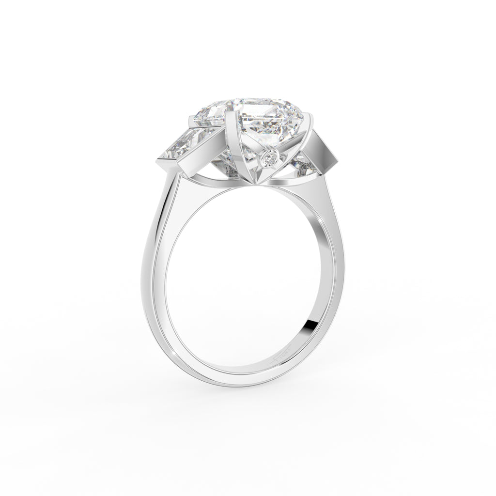 18K Trilogy Emerald Diamond Ring — 3D VIEW