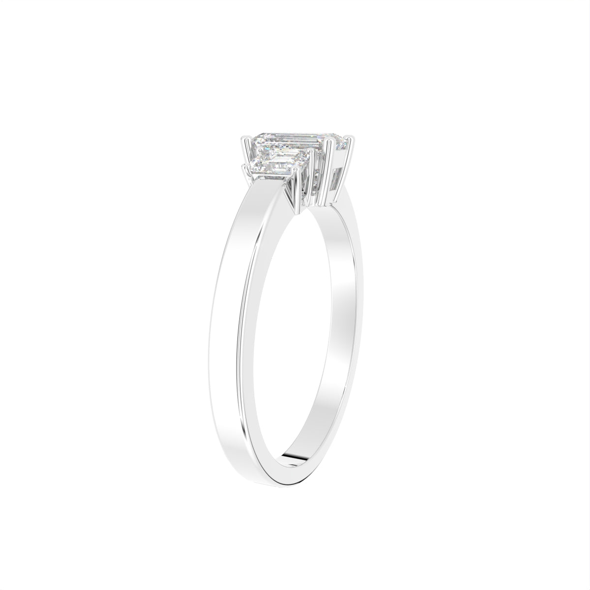 18K White Gold Trilogy Emerald Diamond Ring — 3D VIEW