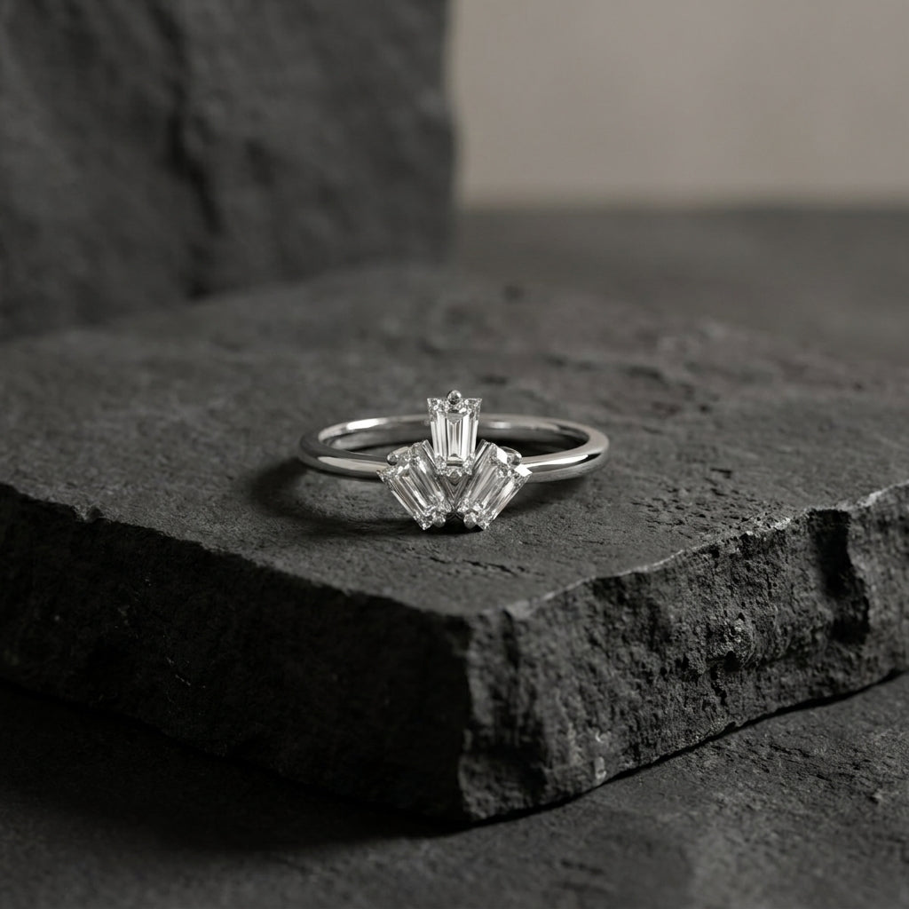 18K White Gold Baguette Diamond Promise Ring
