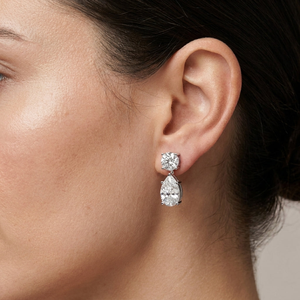 18K Round Diamond Drop Earrings — AI Human Image
