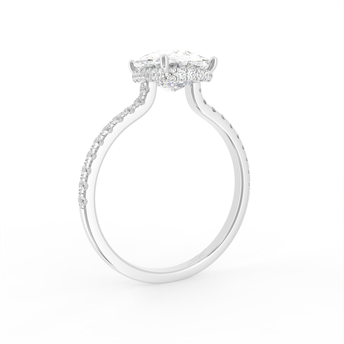 18K Shoulder Set Emerald Diamond Engagement Ring — 3D VIEW