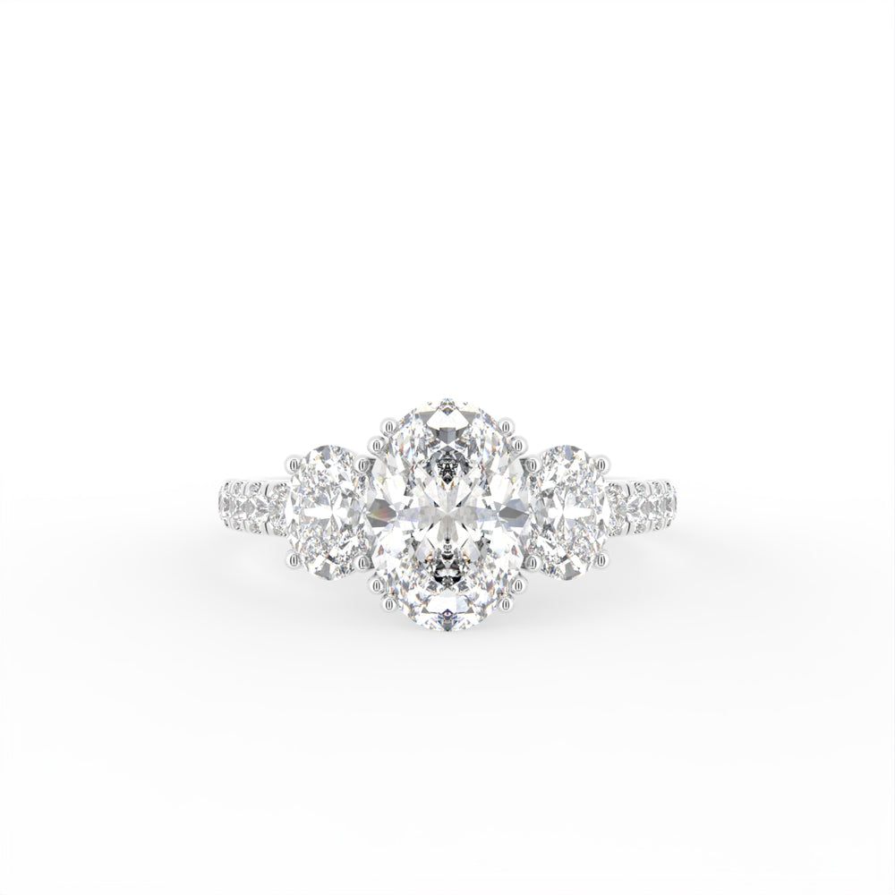 18K Trilogy Oval Diamond Engagement Ring