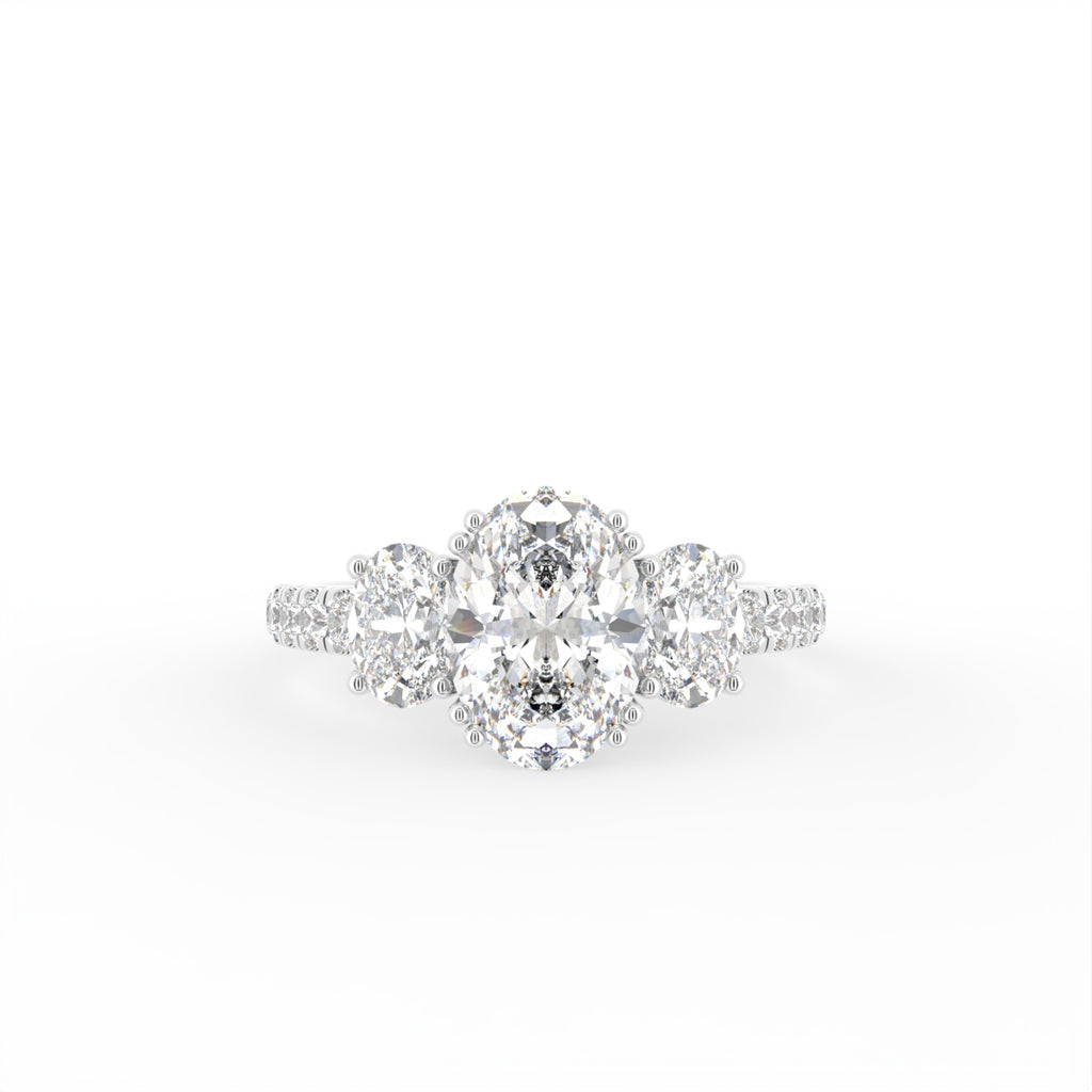 18K Trilogy Oval Diamond Engagement Ring — TOP