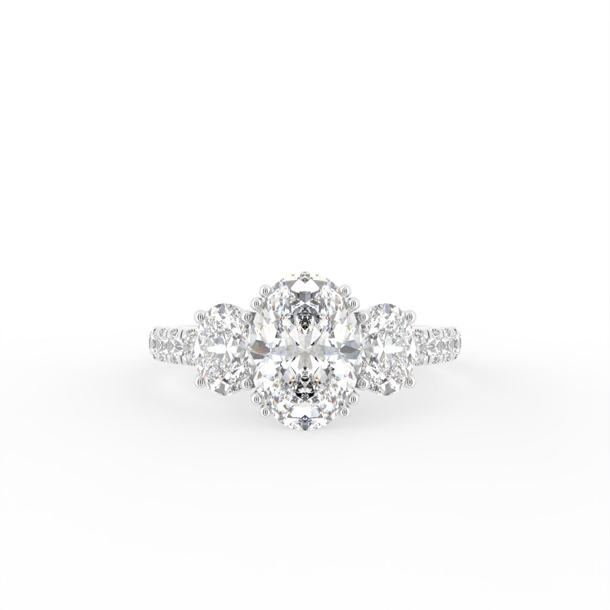 18K Trilogy Oval Diamond Engagement Ring — TOP