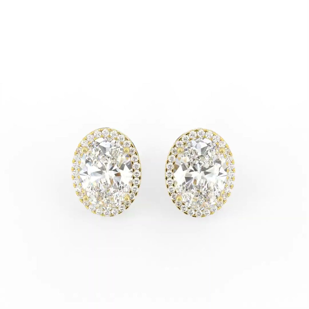 18K Oval Halo Diamond Earrings — TOP
